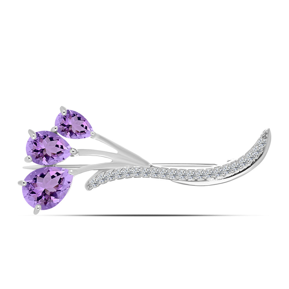 Broşă din Argint 925 ( 2.44 grame ) cu Ametist Rose de France și Topaz Alb 2.1 Carate 1 