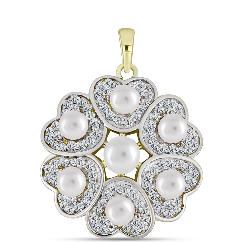 Pandantiv din Argint 925 Placat cu Aur ( 3.86 grame ) cu Perlă de Apă Dulce Albă și Topaz Alb 3.07 Carate 1 