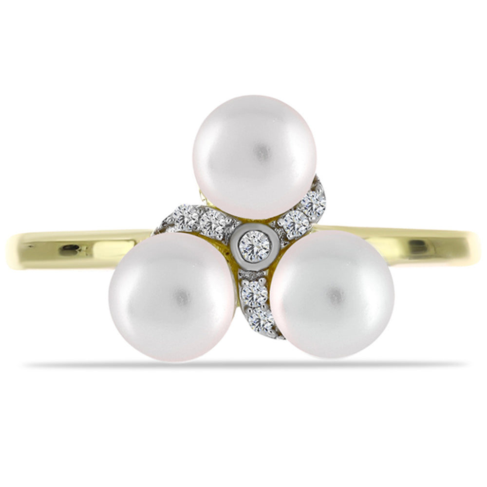 Inel din Argint 925 Placat cu Aur ( 2.51 grame ) cu Perlă de Apă Dulce Albă și Topaz Alb 3.38 Carate