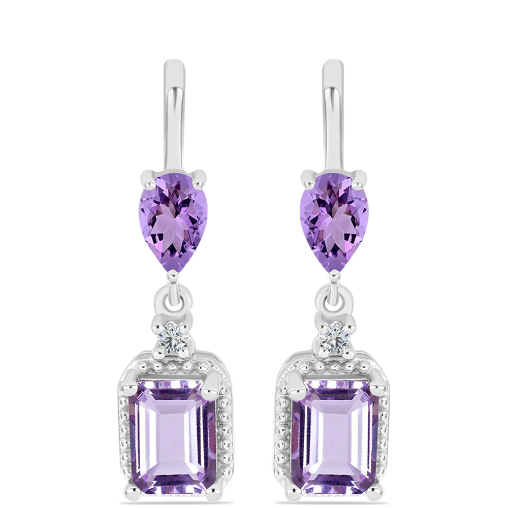 Cercei din Argint 925 ( 3.47 grame ) cu Ametist Rose de France și Topaz Alb 2.69 Carate