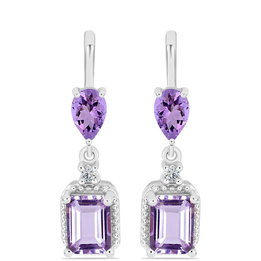 Cercei din Argint 925 ( 3.47 grame ) cu Ametist Rose de France și Topaz Alb 2.69 Carate