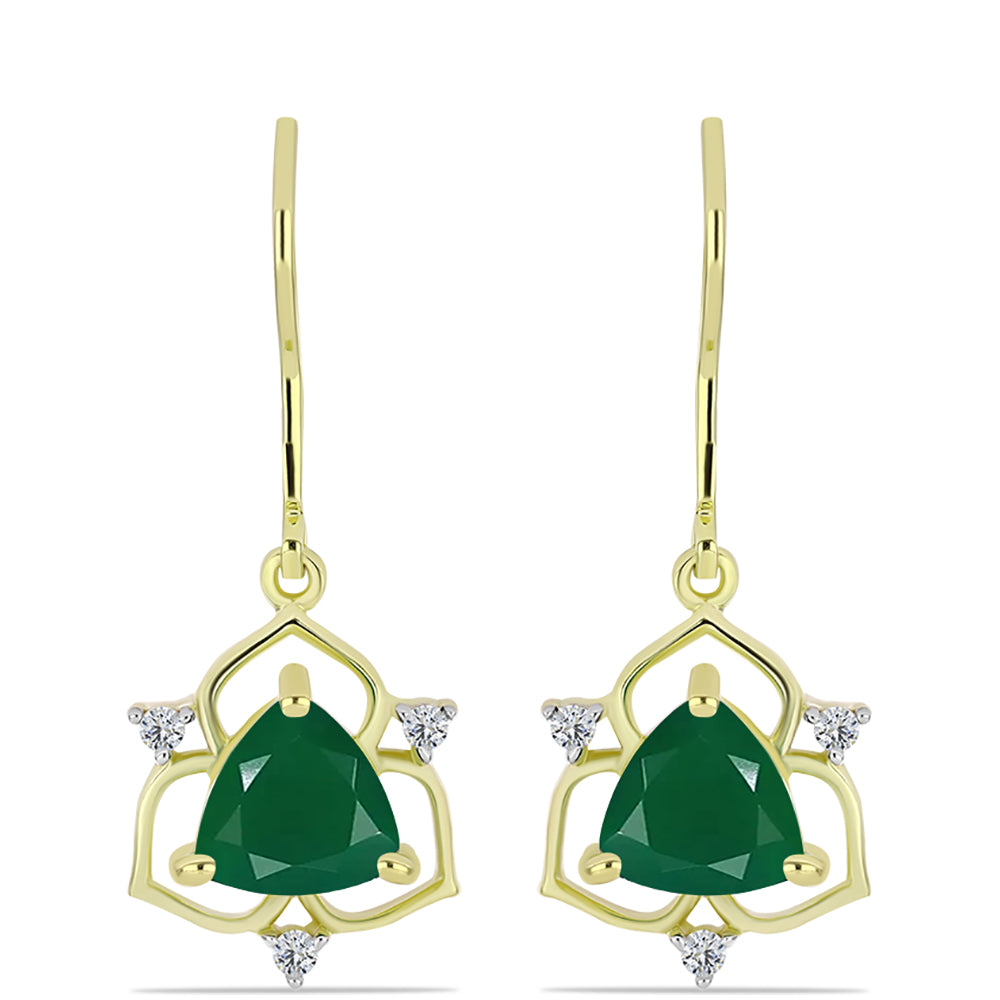 Cercei din Argint 925 Placat cu Aur ( 2.5 grame ) cu Agat Verde și Topaz Alb 2.22 Carate 1 