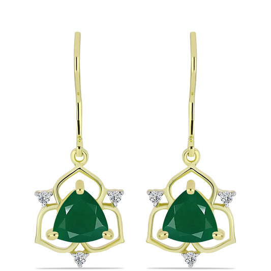Cercei din Argint 925 Placat cu Aur ( 2.5 grame ) cu Agat Verde și Topaz Alb 2.22 Carate