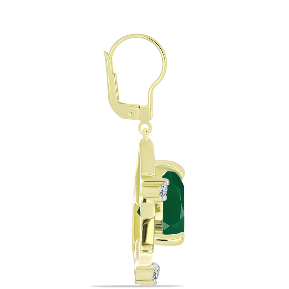 Cercei din Argint 925 Placat cu Aur ( 2.5 grame ) cu Agat Verde și Topaz Alb 2.22 Carate