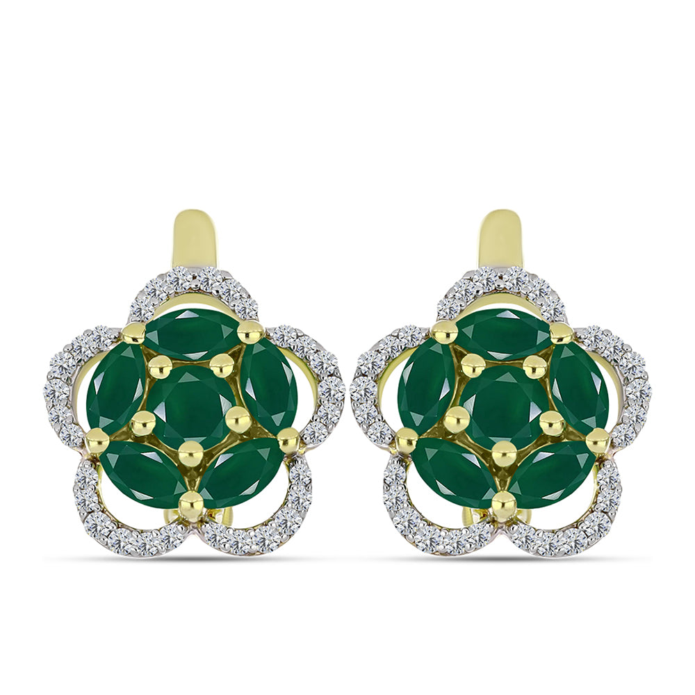 Cercei din Argint 925 Placat cu Aur ( 3.92 grame ) cu Agat Verde și Topaz Alb 2.16 Carate
