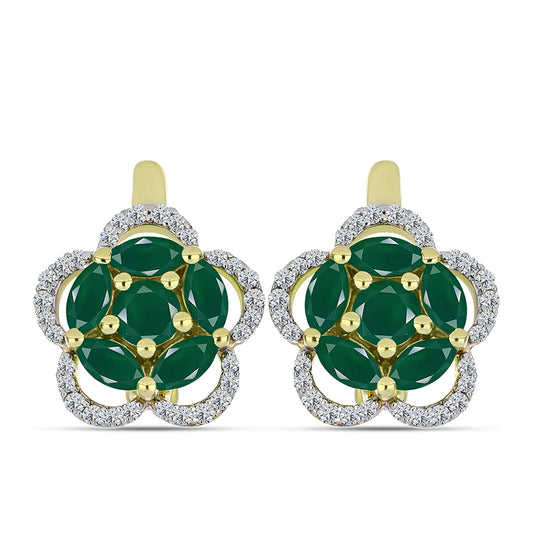 Cercei din Argint 925 Placat cu Aur ( 3.92 grame ) cu Agat Verde și Topaz Alb 2.16 Carate