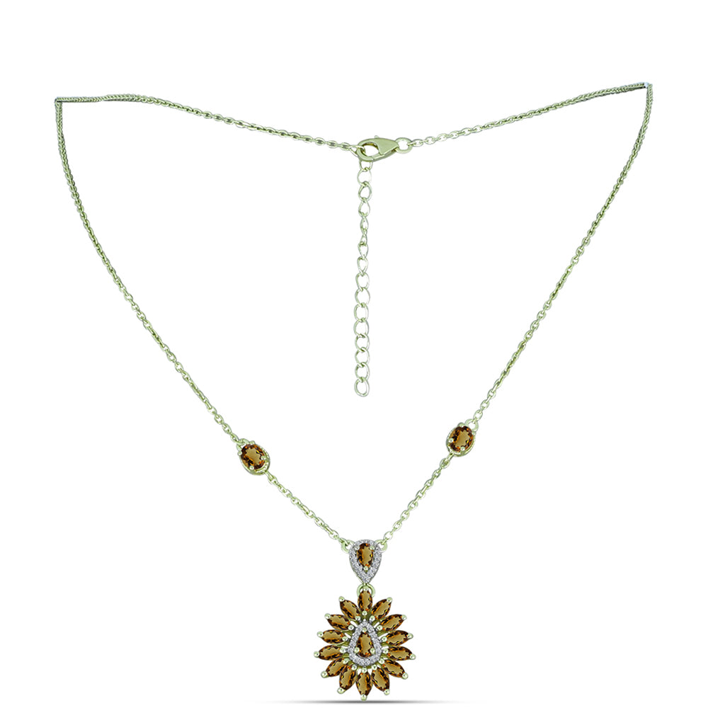 Colier din Argint 925 Placat cu Aur ( 5.93 grame ) cu Cuarț Coniac și Topaz Alb 3.22 Carate 1 