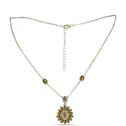 Colier din Argint 925 Placat cu Aur ( 5.93 grame ) cu Cuarț Coniac și Topaz Alb 3.22 Carate
