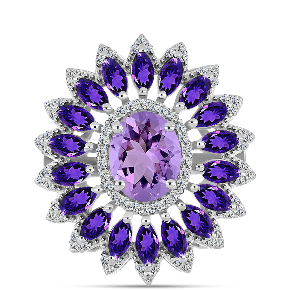 Inel din Argint 925 ( 5.62 grame ) cu Ametist Rose de France și Ametist Artigas 5.15 Carate 1 