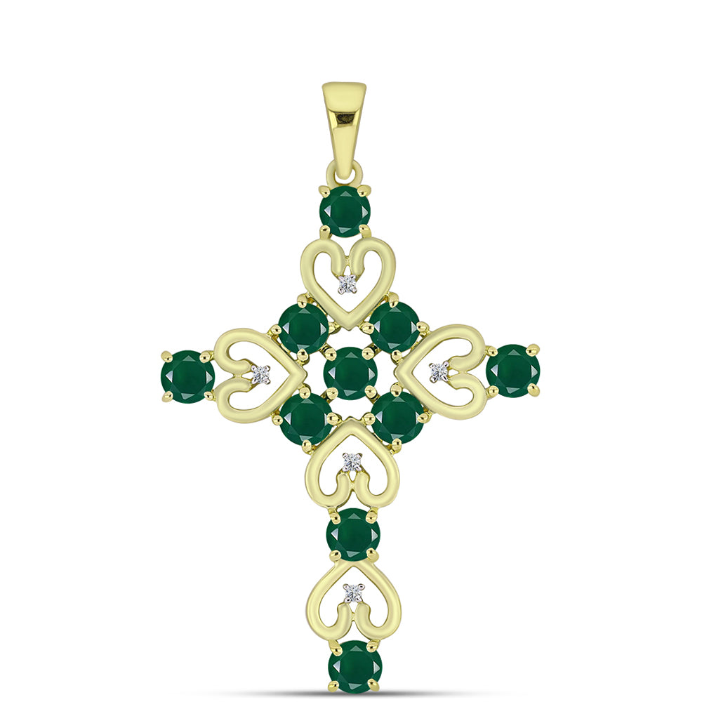 Cruce Pandantiv din Argint 925 Placat cu Aur ( 3.32 grame ) cu Agat Verde și Topaz Alb 2.27 Carate