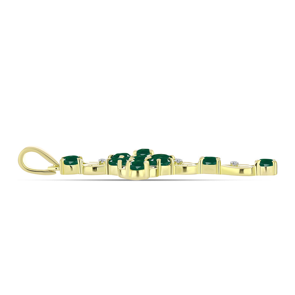 Cruce Pandantiv din Argint 925 Placat cu Aur ( 3.32 grame ) cu Agat Verde și Topaz Alb 2.27 Carate 2 