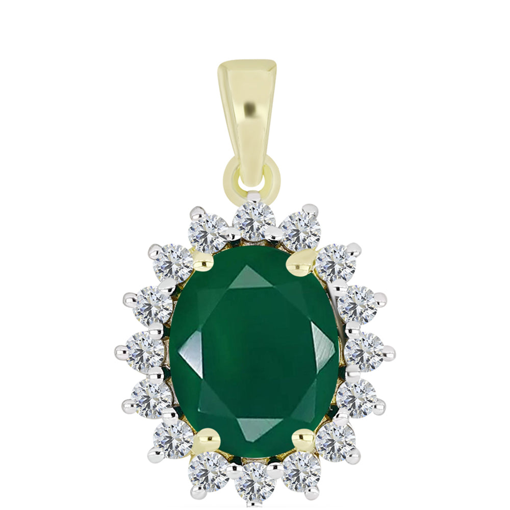 Pandantiv din Argint 925 Placat cu Aur ( 1.4 grame ) cu Agat Verde și Topaz Alb 2.92 Carate