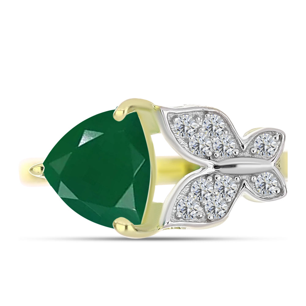 Inel din Argint 925 Placat cu Aur ( 2.4 grame ) cu Agat Verde și Topaz Alb 1.15 Carate 1 