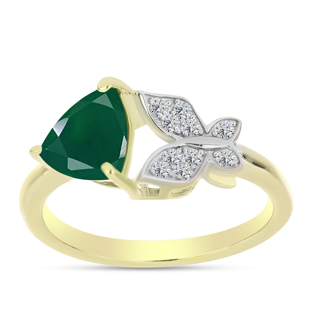 Inel din Argint 925 Placat cu Aur ( 2.4 grame ) cu Agat Verde și Topaz Alb 1.15 Carate