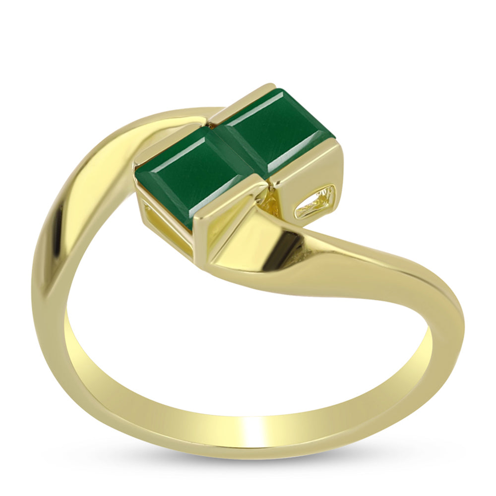 Inel din Argint 925 Placat cu Aur ( 2.64 grame ) cu Agat Verde 0.64 Carate