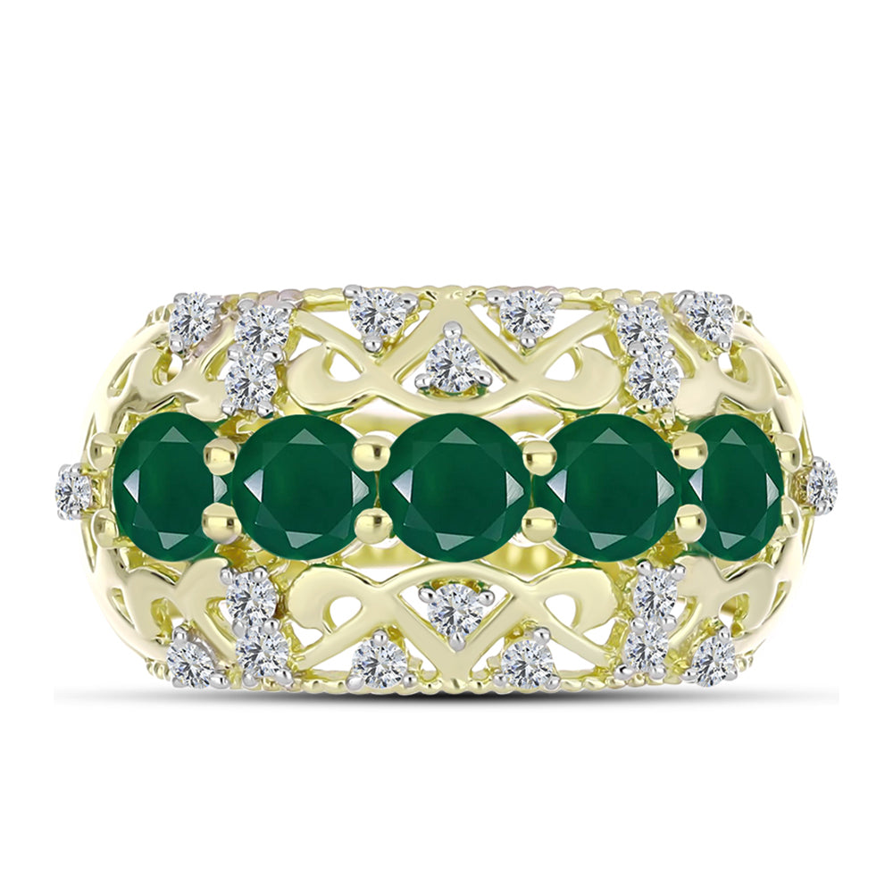 Inel din Argint 925 Placat cu Aur ( 4.15 grame ) cu Agat Verde și Topaz Alb 1.44 Carate 1 
