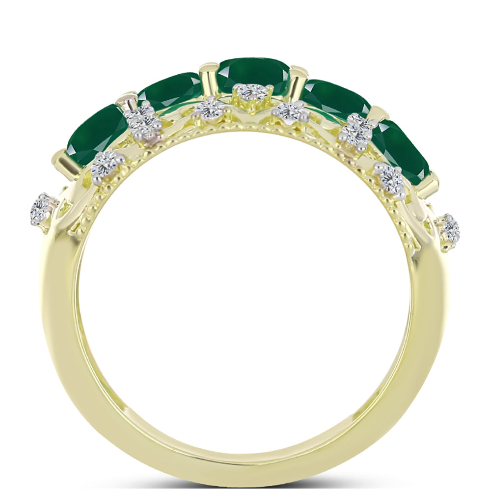Inel din Argint 925 Placat cu Aur ( 4.15 grame ) cu Agat Verde și Topaz Alb 1.44 Carate 2 