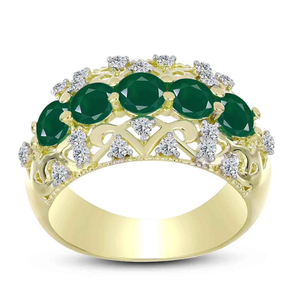 Inel din Argint 925 Placat cu Aur ( 4.15 grame ) cu Agat Verde și Topaz Alb 1.44 Carate 3 
