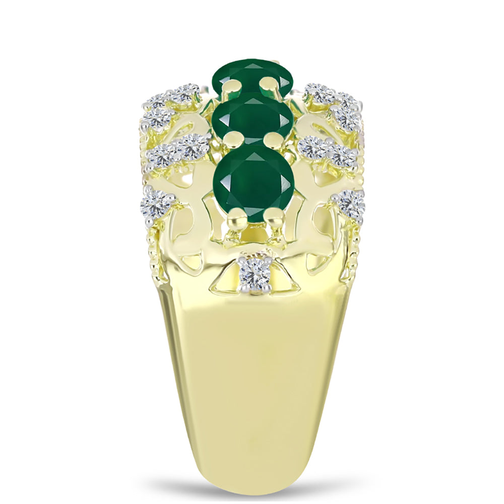 Inel din Argint 925 Placat cu Aur ( 4.15 grame ) cu Agat Verde și Topaz Alb 1.44 Carate