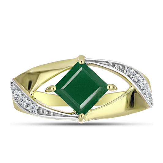 Inel din Argint 925 Placat cu Aur ( 3.34 grame ) cu Agat Verde și Topaz Alb 1.19 Carate