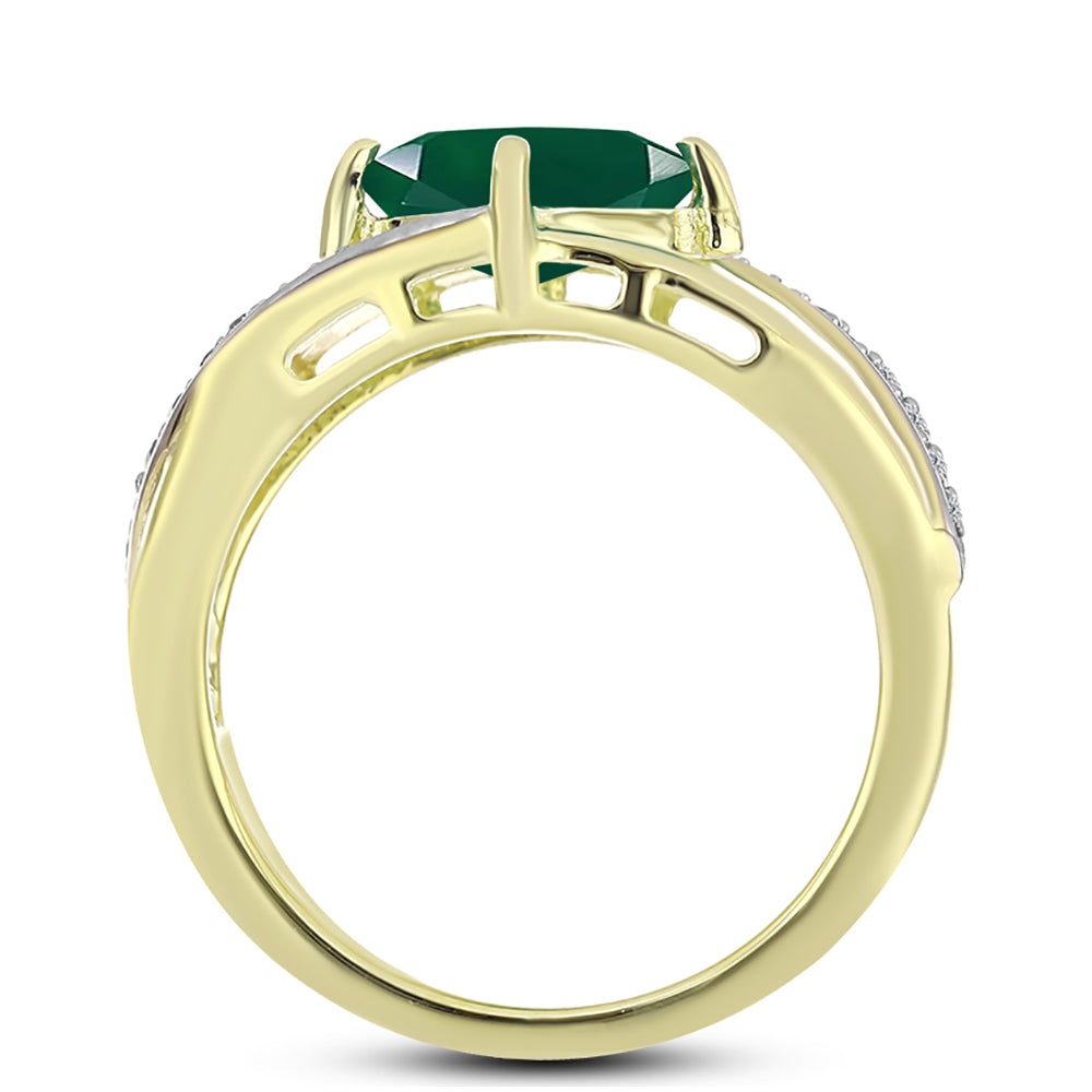 Inel din Argint 925 Placat cu Aur ( 3.34 grame ) cu Agat Verde și Topaz Alb 1.19 Carate