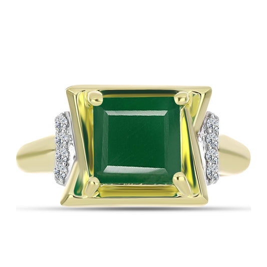 Inel din Argint 925 Placat cu Aur ( 3.12 grame ) cu Agat Verde și Topaz Alb 1.71 Carate