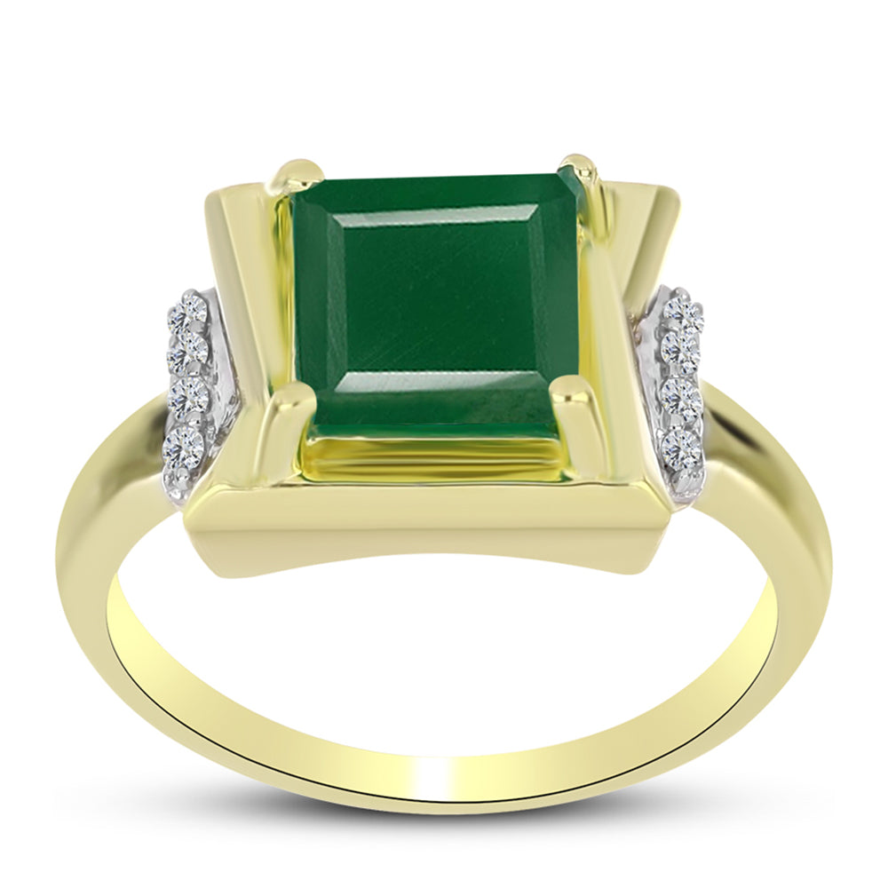 Inel din Argint 925 Placat cu Aur ( 3.12 grame ) cu Agat Verde și Topaz Alb 1.71 Carate