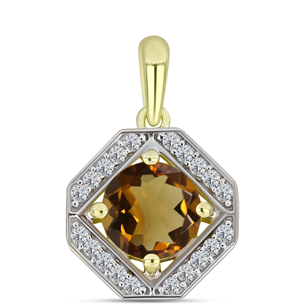 Pandantiv din Argint 925 Placat cu Aur ( 1.46 grame ) cu Cuarț Coniac și Topaz Alb 1.37 Carate 1 