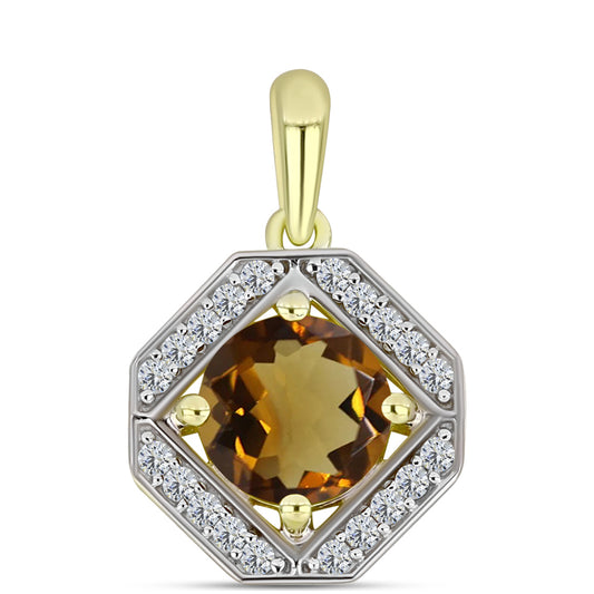 Pandantiv din Argint 925 Placat cu Aur ( 1.46 grame ) cu Cuarț Coniac și Topaz Alb 1.37 Carate