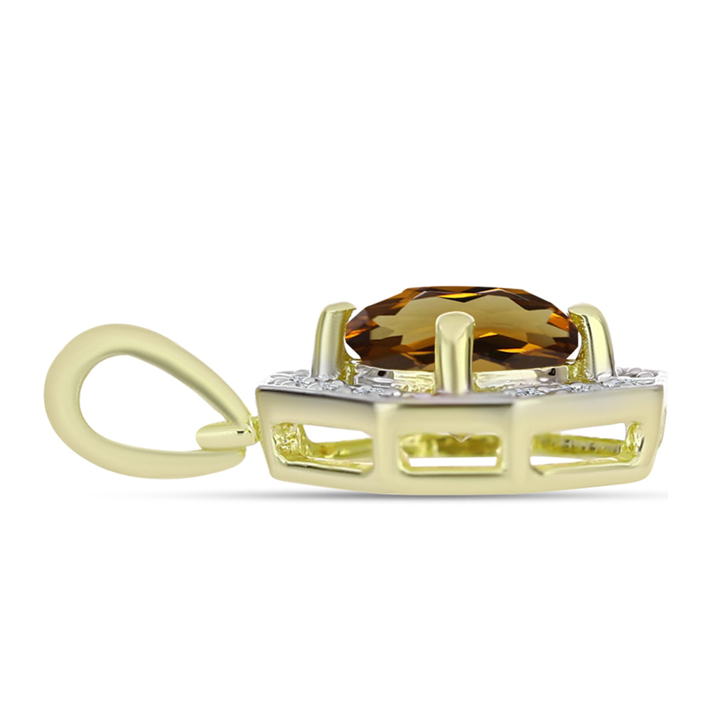 Pandantiv din Argint 925 Placat cu Aur ( 1.46 grame ) cu Cuarț Coniac și Topaz Alb 1.37 Carate