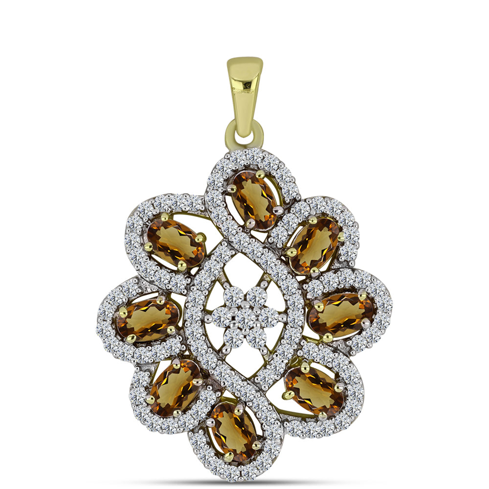 Pandantiv din Argint 925 Placat cu Aur ( 3.62 grame ) cu Cuarț Coniac și Topaz Alb 2.74 Carate 1 