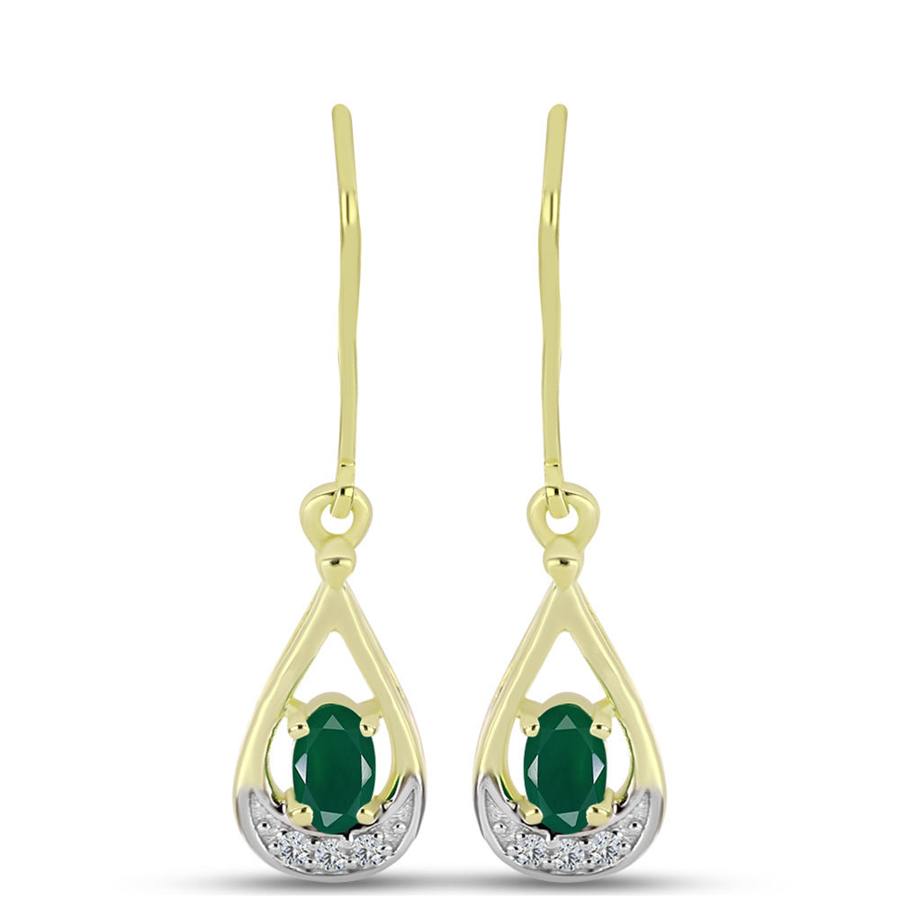 Cercei din Argint 925 Placat cu Aur ( 2.51 grame ) cu Agat Verde și Topaz Alb 0.47 Carate