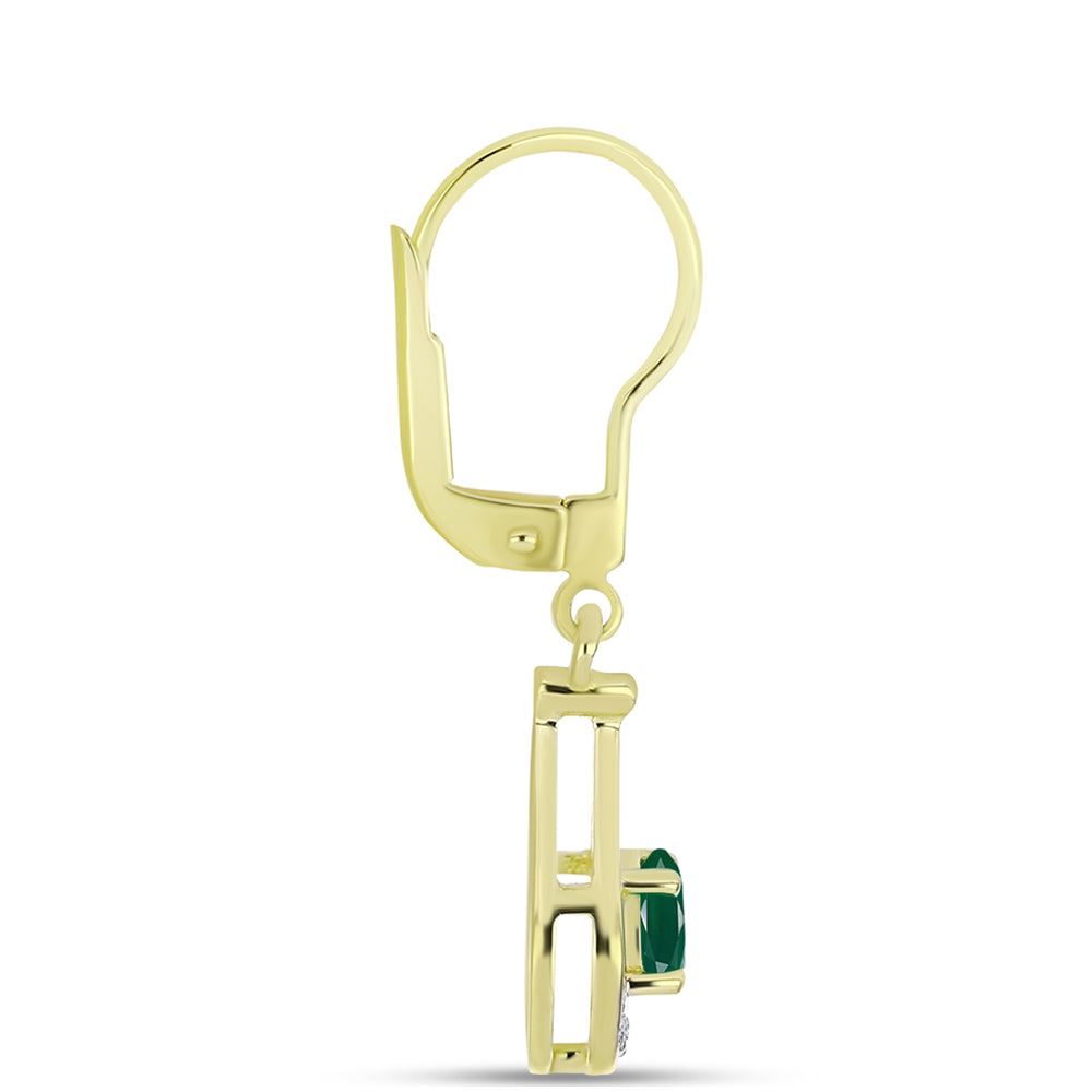 Cercei din Argint 925 Placat cu Aur ( 2.51 grame ) cu Agat Verde și Topaz Alb 0.47 Carate 2 