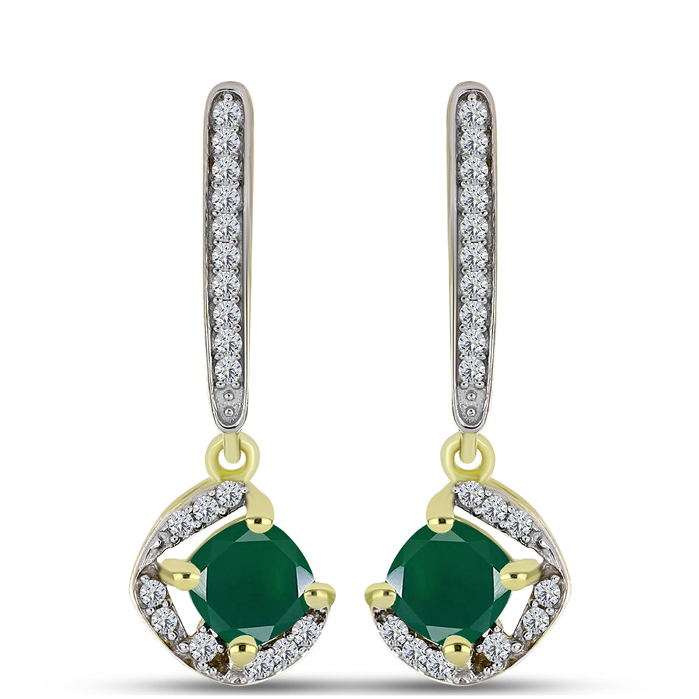 Cercei din Argint 925 Placat cu Aur ( 3.32 grame ) cu Agat Verde și Topaz Alb 1.27 Carate 1 