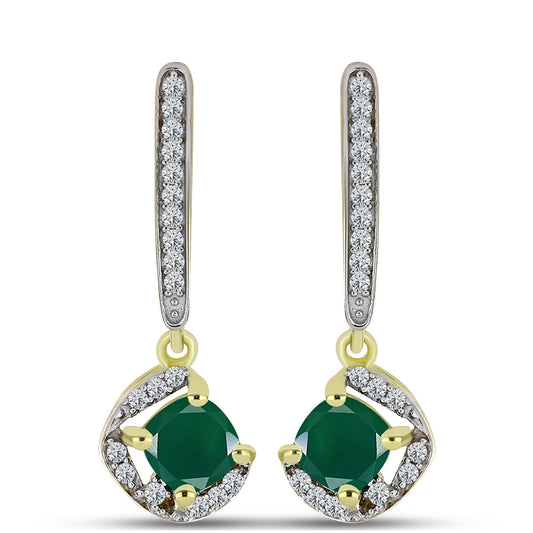 Cercei din Argint 925 Placat cu Aur ( 3.32 grame ) cu Agat Verde și Topaz Alb 1.27 Carate