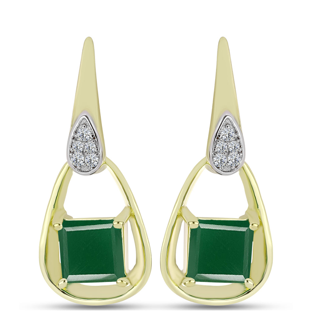 Cercei din Argint 925 Placat cu Aur ( 5.01 grame ) cu Agat Verde și Topaz Alb 3.56 Carate 1 