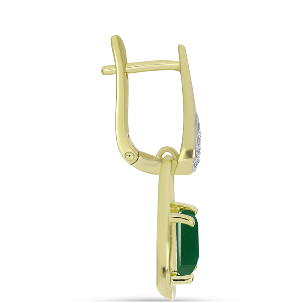 Cercei din Argint 925 Placat cu Aur ( 5.01 grame ) cu Agat Verde și Topaz Alb 3.56 Carate