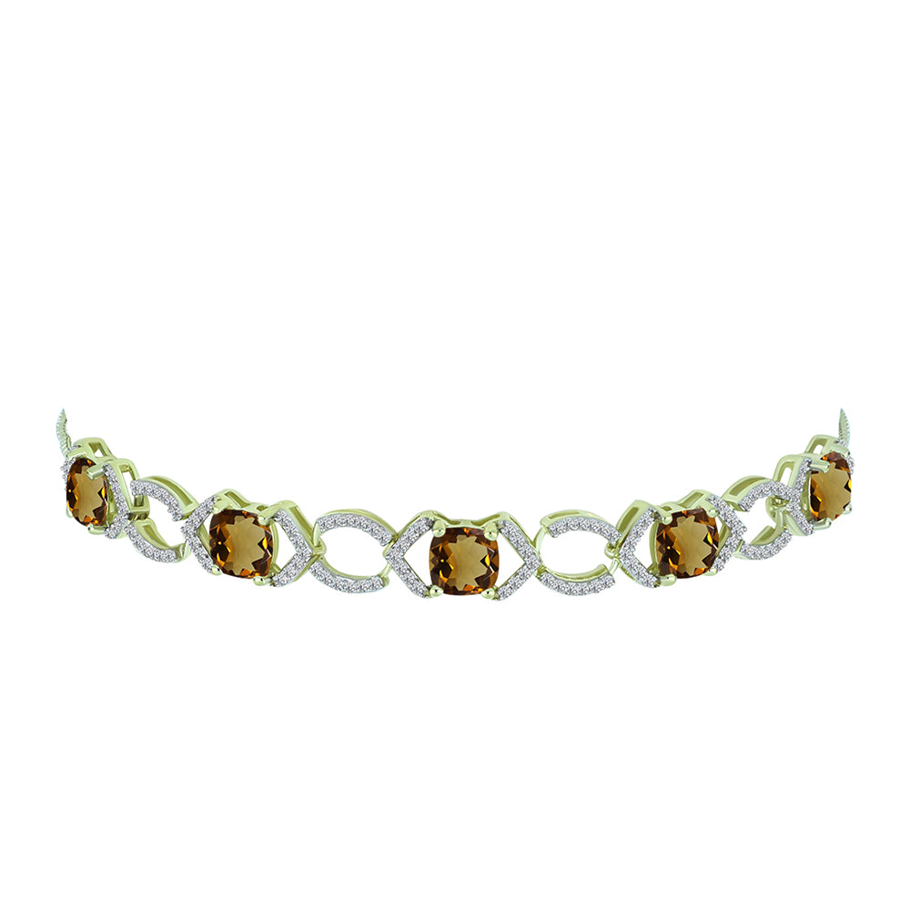 Brățară din Argint 925 Placat cu Aur ( 5.84 grame ) cu Cuarț Coniac și Topaz Alb 4.99 Carate