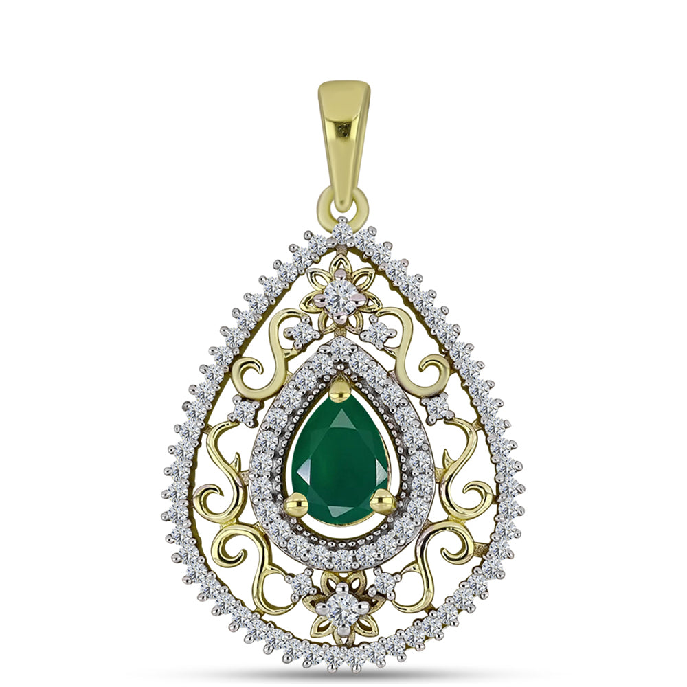 Pandantiv din Argint 925 Placat cu Aur ( 2.72 grame ) cu Agat Verde și Topaz Alb 1.28 Carate 1 