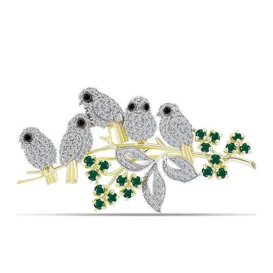 Broşă din Argint 925 Placat cu Aur ( 5.22 grame ) cu Agat Verde și Spinel Negru 1.86 Carate