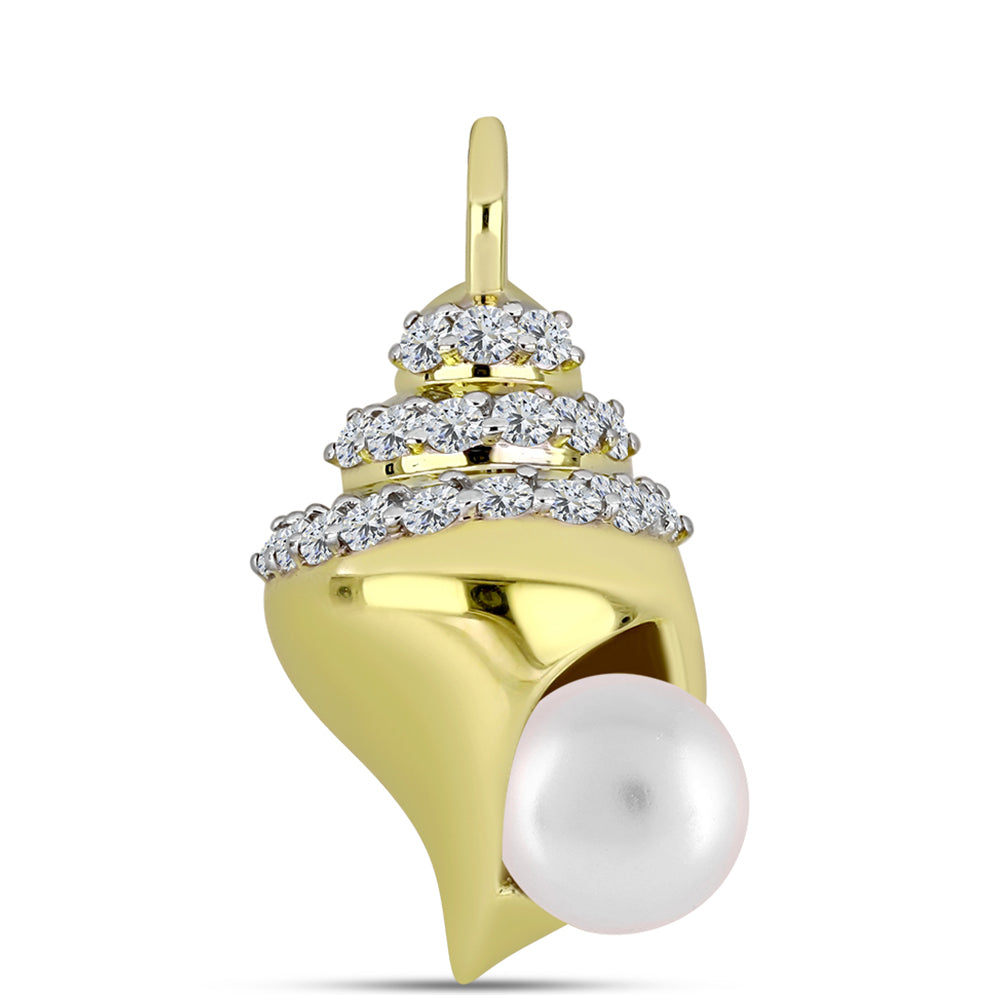 Pandantiv din Argint 925 Placat cu Aur ( 2.65 grame ) cu Perlă de Apă Dulce Albă și Topaz Alb 3.4 Carate 1 