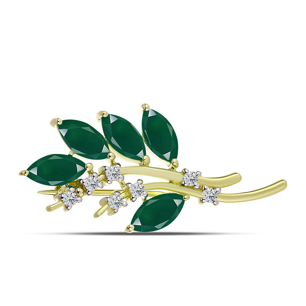 Broşă din Argint 925 Placat cu Aur ( 3.26 grame ) cu Agat Verde și Topaz Alb 2.55 Carate 1 