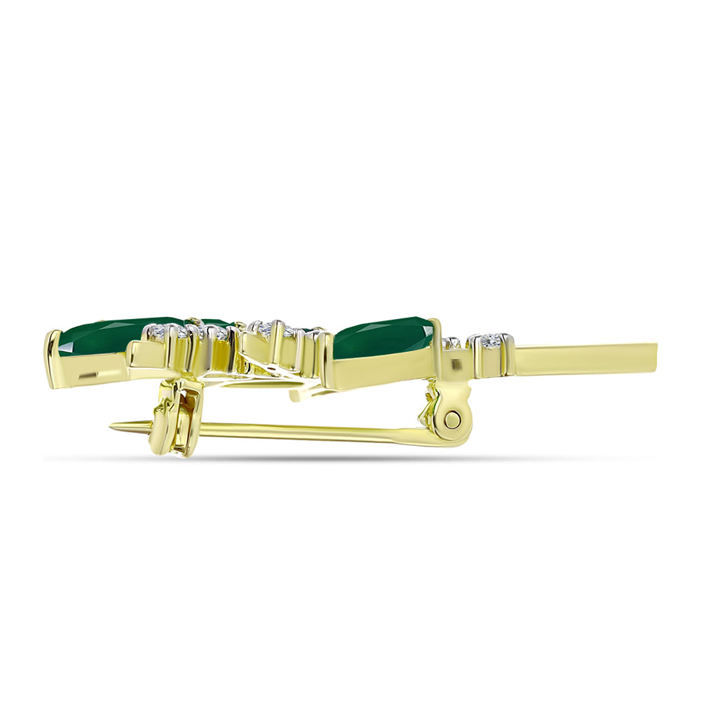 Broşă din Argint 925 Placat cu Aur ( 3.26 grame ) cu Agat Verde și Topaz Alb 2.55 Carate 2 