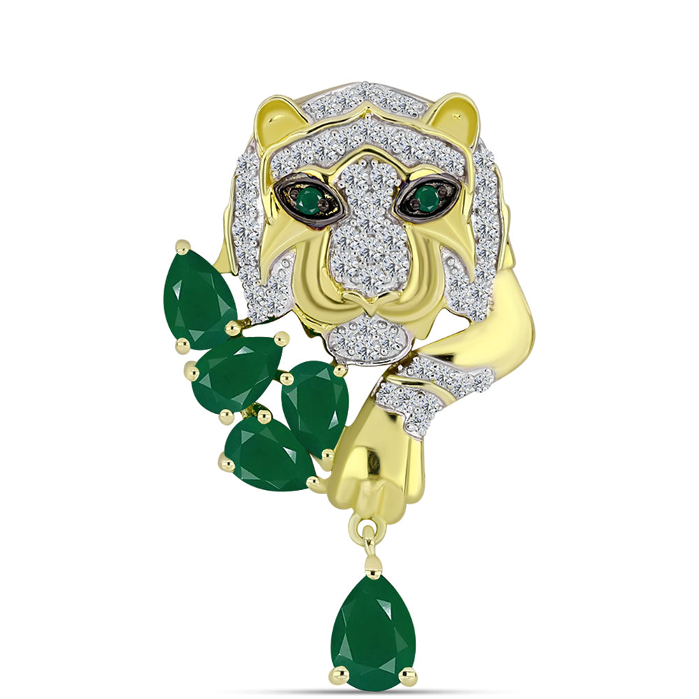 Pandantiv din Argint 925 Placat cu Aur ( 5.31 grame ) cu Agat Verde și Topaz Alb 2.68 Carate 1 