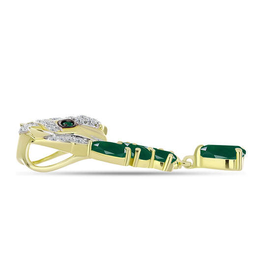 Pandantiv din Argint 925 Placat cu Aur ( 5.31 grame ) cu Agat Verde și Topaz Alb 2.68 Carate