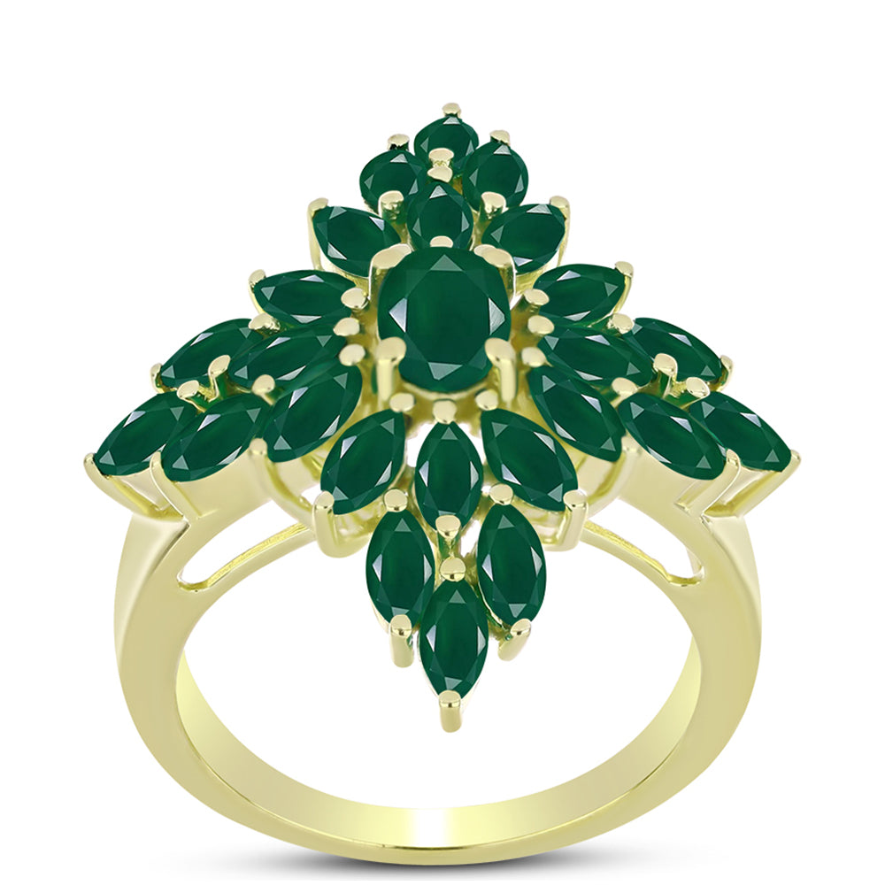 Inel din Argint 925 Placat cu Aur ( 6.59 grame ) cu Agat Verde 3.74 Carate 3 