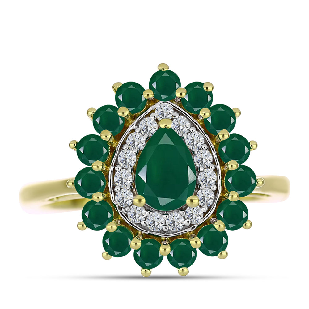 Inel din Argint 925 Placat cu Aur ( 3.57 grame ) cu Agat Verde și Topaz Alb 1.79 Carate 1 