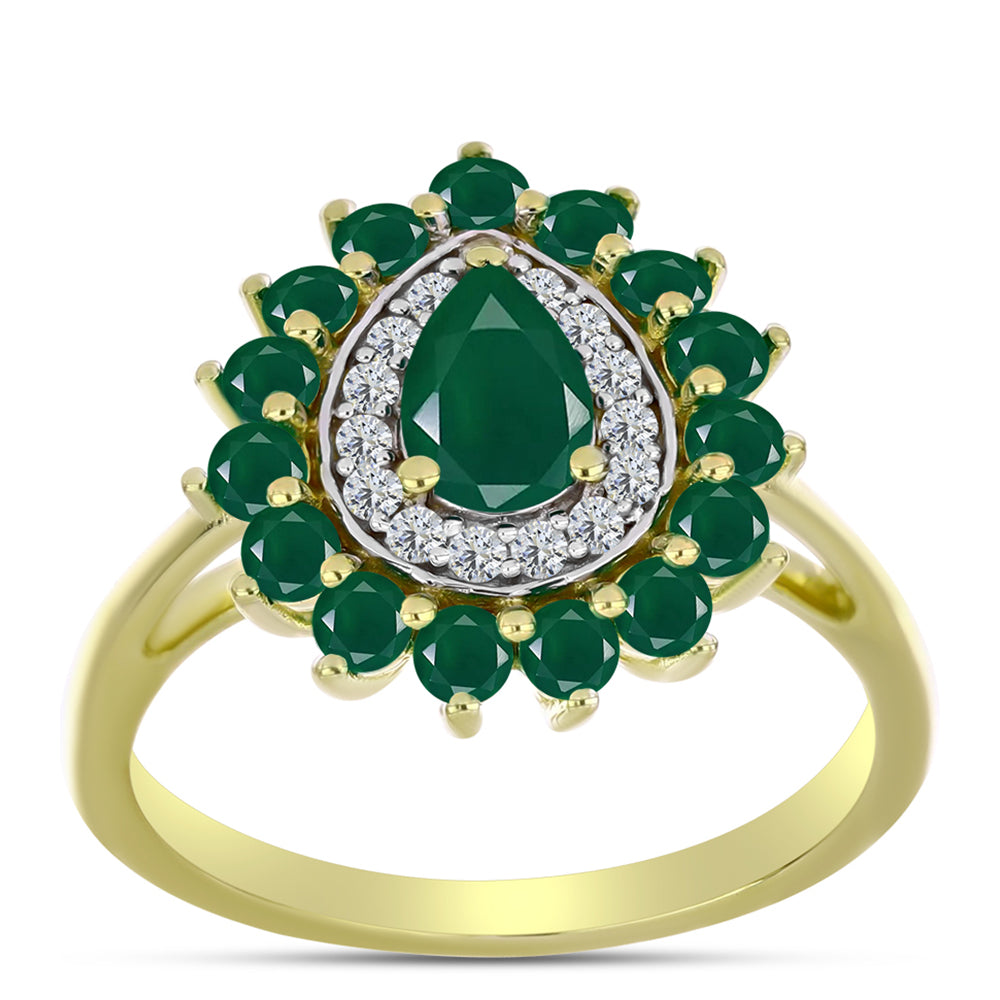 Inel din Argint 925 Placat cu Aur ( 3.57 grame ) cu Agat Verde și Topaz Alb 1.79 Carate