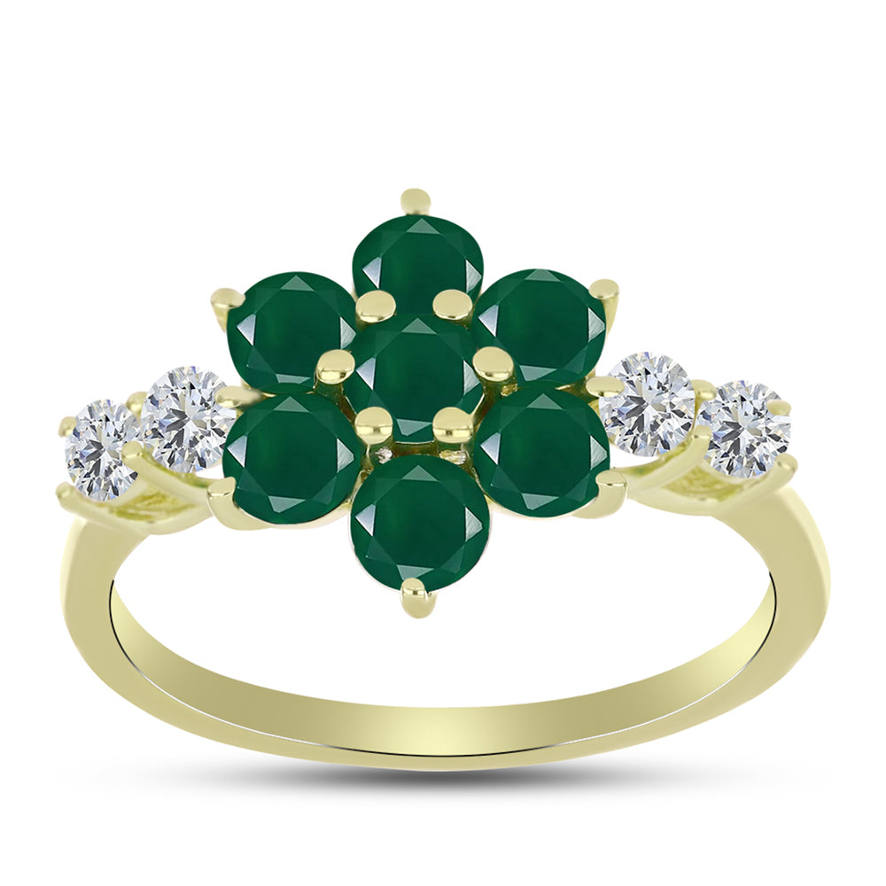 Inel din Argint 925 Placat cu Aur ( 2.36 grame ) cu Agat Verde și Topaz Alb 1.98 Carate 3 