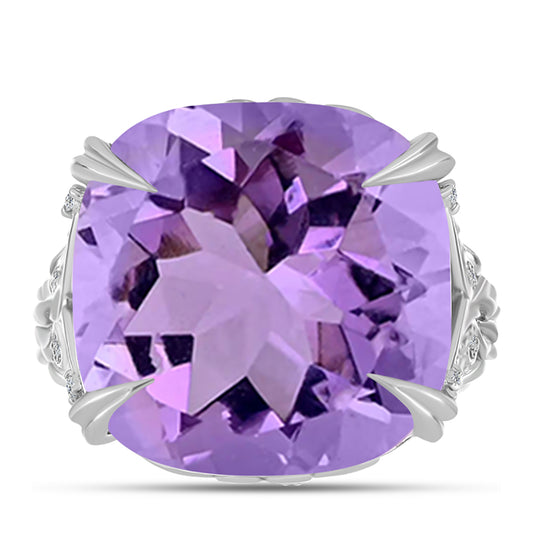 Inel din Argint 925 ( 6.73 grame ) cu Ametist Rose de France și Topaz Alb 15.97 Carate